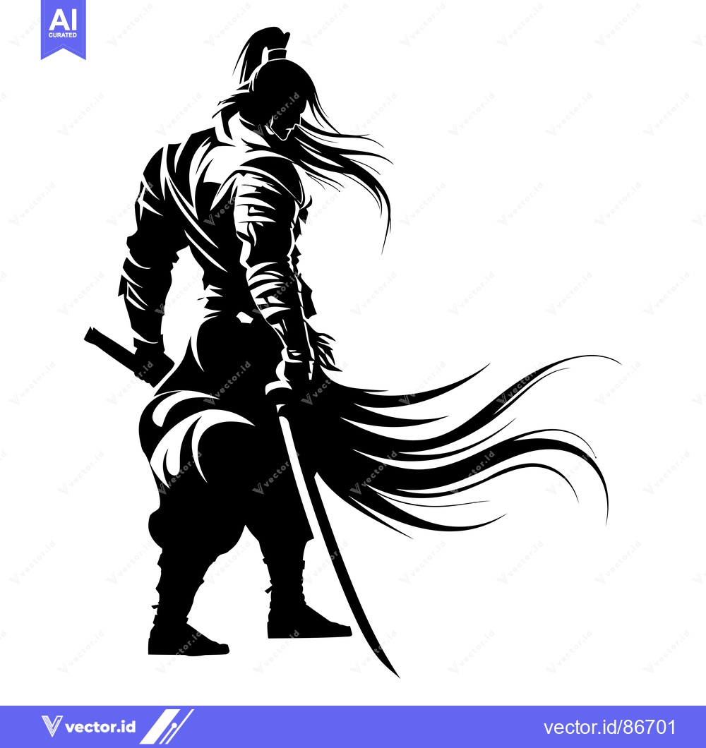 Premium Vector dari A Black and White Silhouette of a Samurai Warrior With a Sword