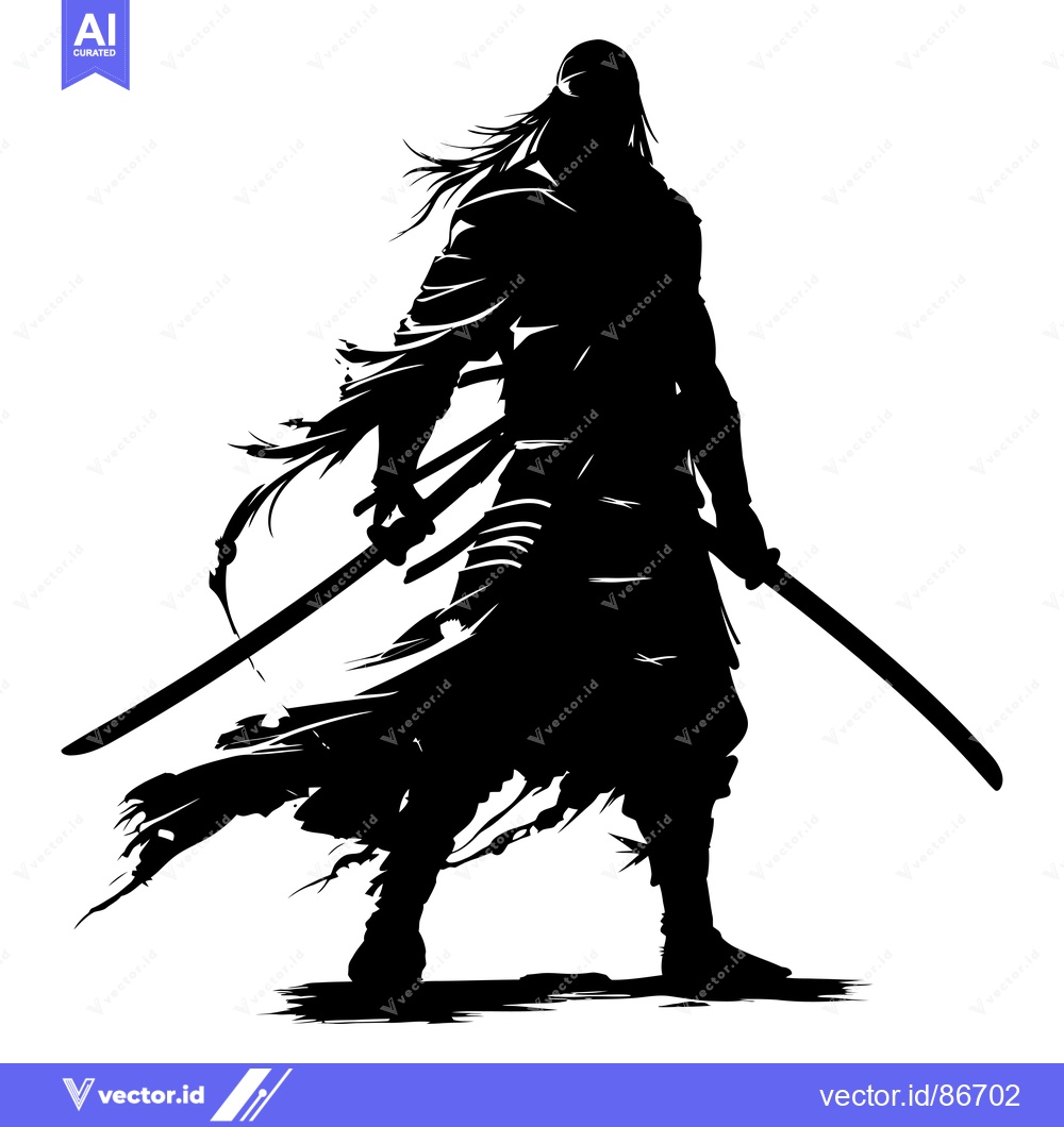 Premium Vector of A Silhouette of a Samurai Holding Two Swords
