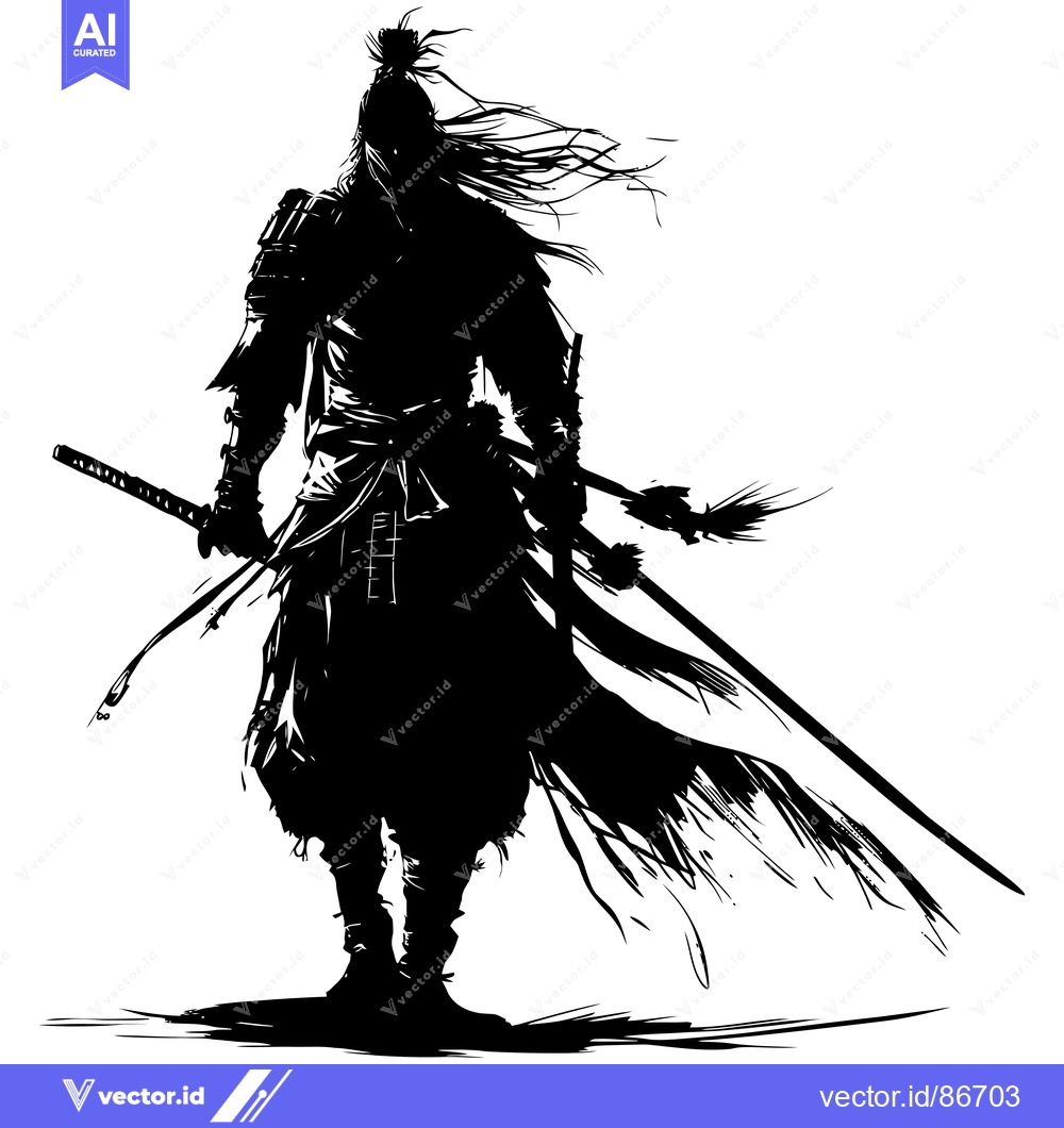 Premium Vector dari Silhouetted Samurai Warrior Holding Two Swords
