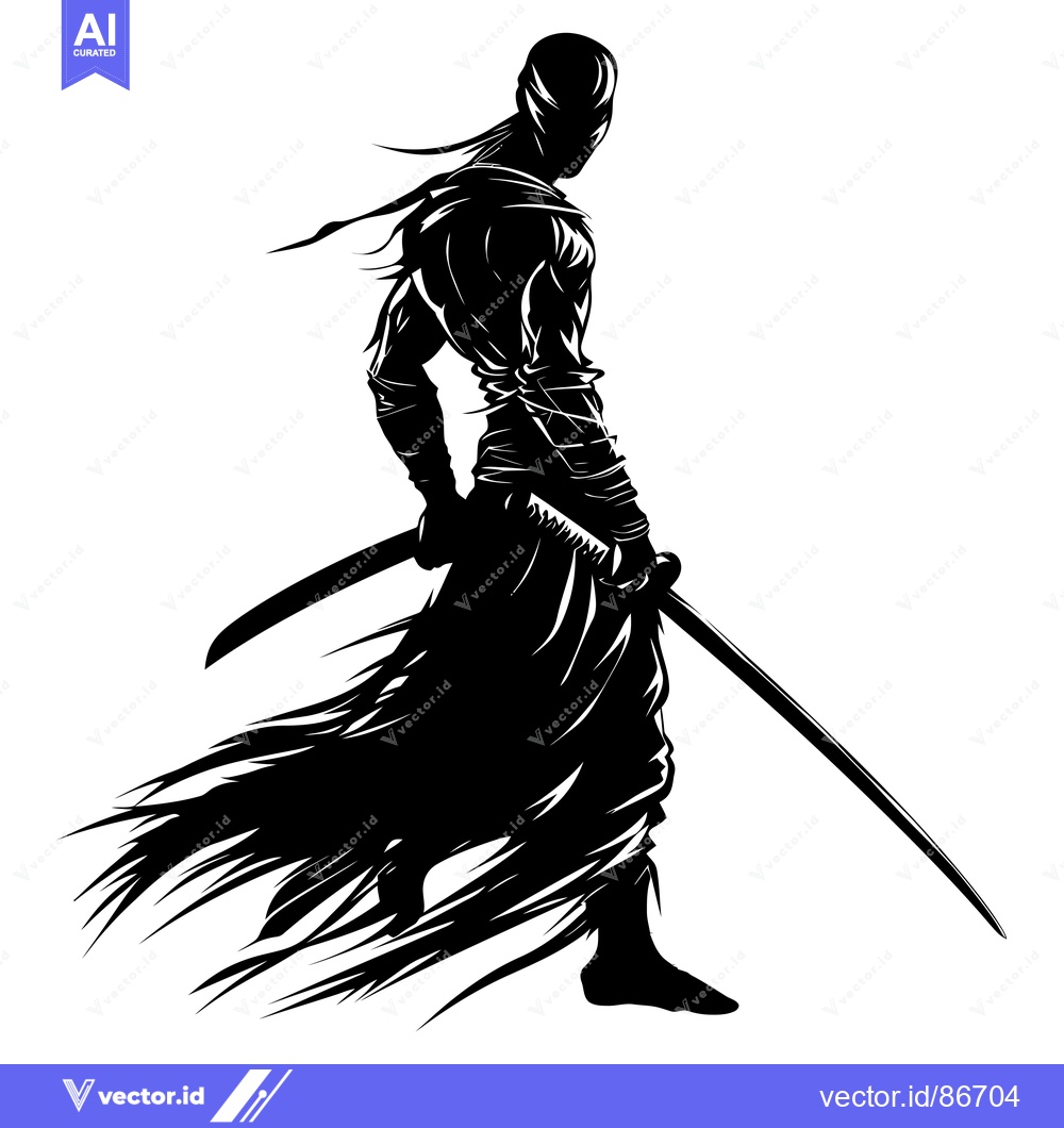Premium Vector dari Silhouette of a Samurai Warrior Holding a Katana Sword