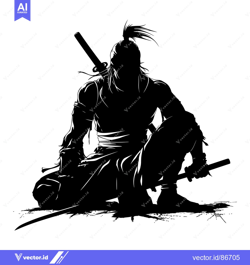 Premium Vector dari Silhouette of a Sitting Samurai Warrior with Two Swords