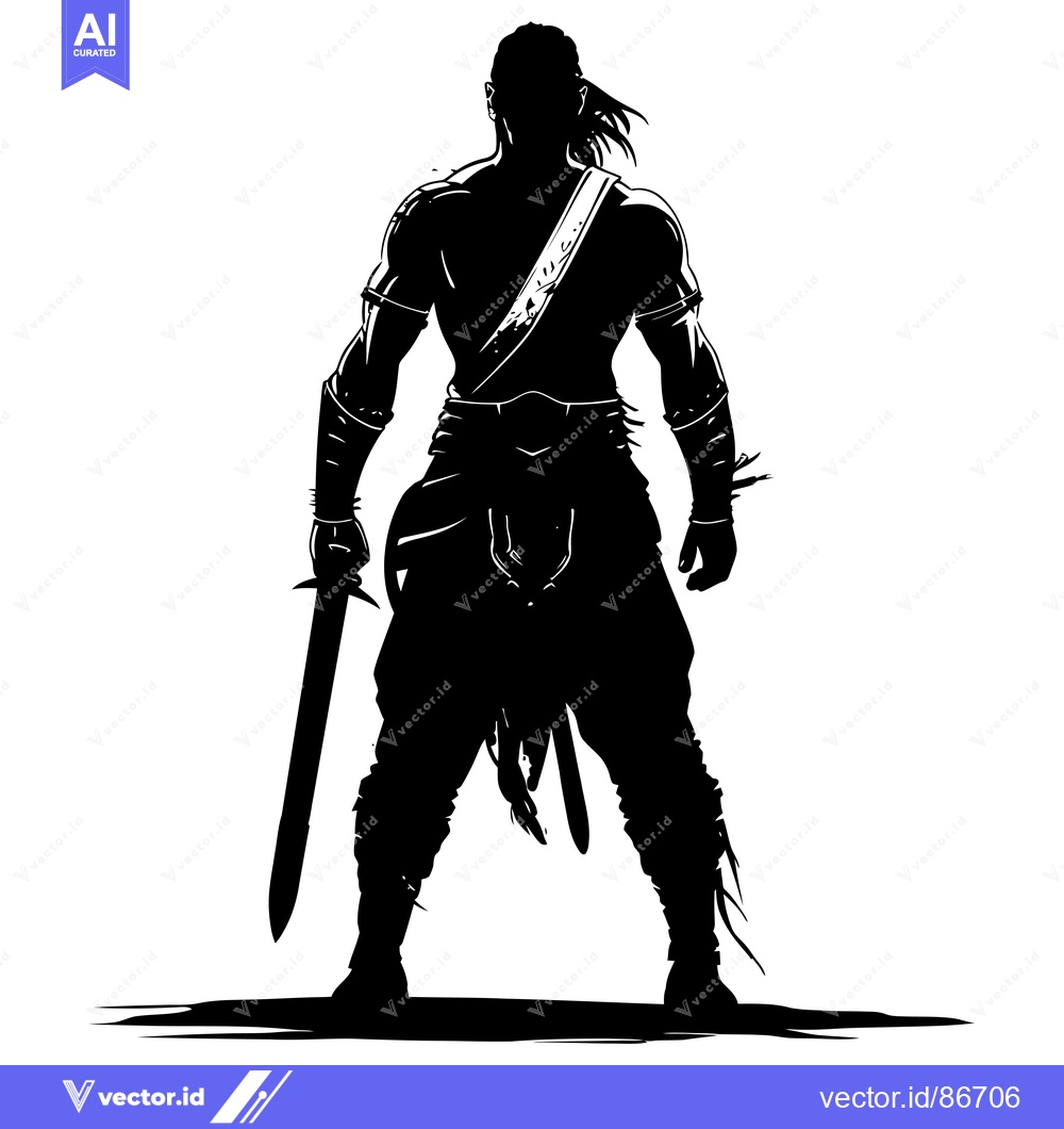 Premium Vector of Silhouette of a Muscular Warrior Holding a Sword