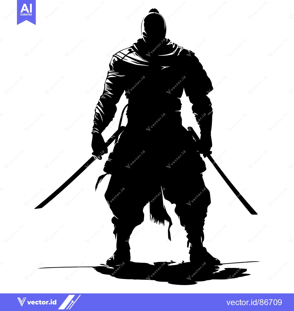 Premium Vector dari Silhouette of a Japanese Samurai Warrior with Two Swords