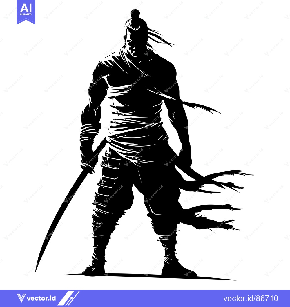 Premium Vector of Silhouette of a Samurai Warrior Holding a Katana Sword