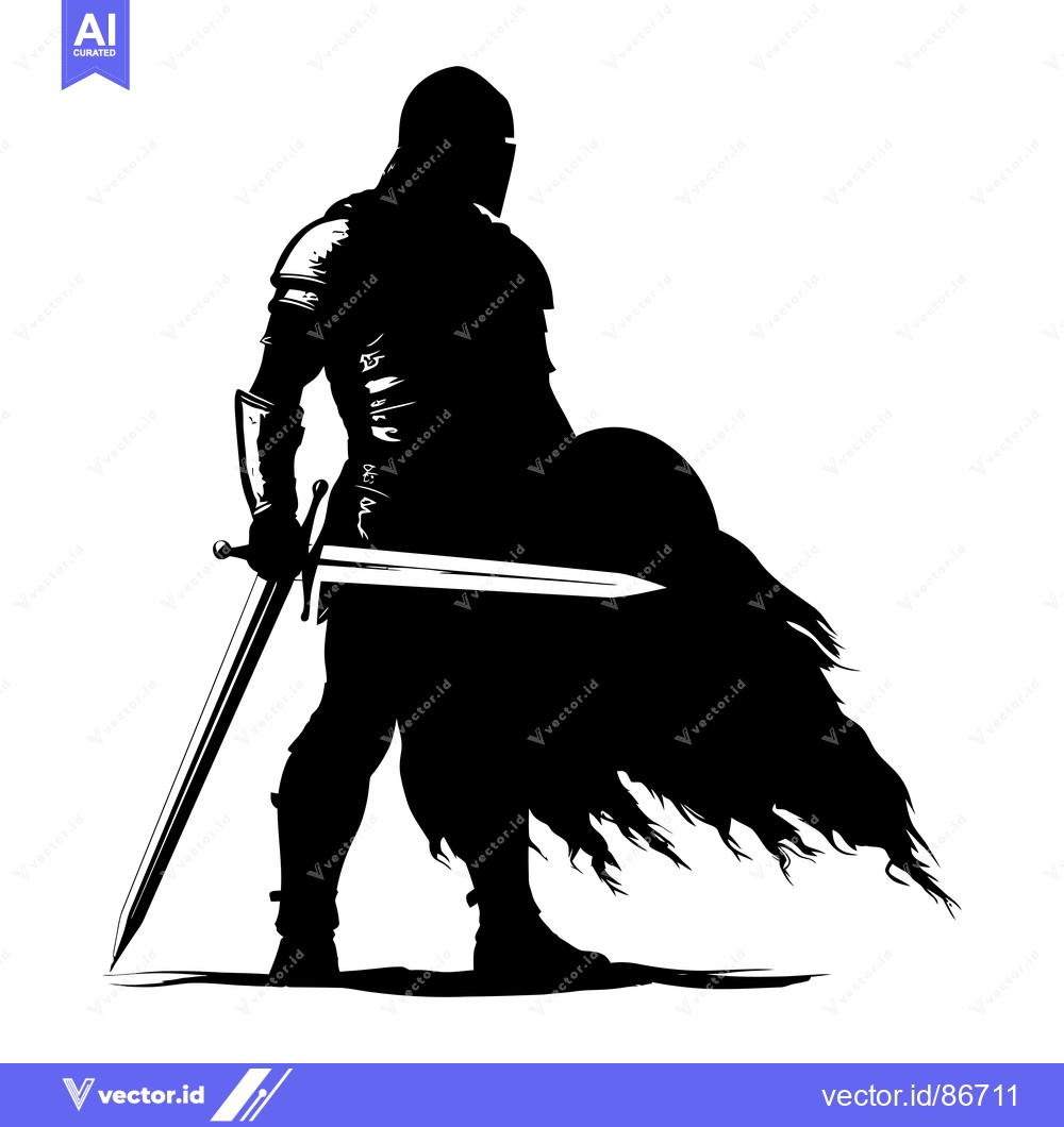 Premium Vector dari Silhouette of a Medieval Knight Holding a Sword and Shield
