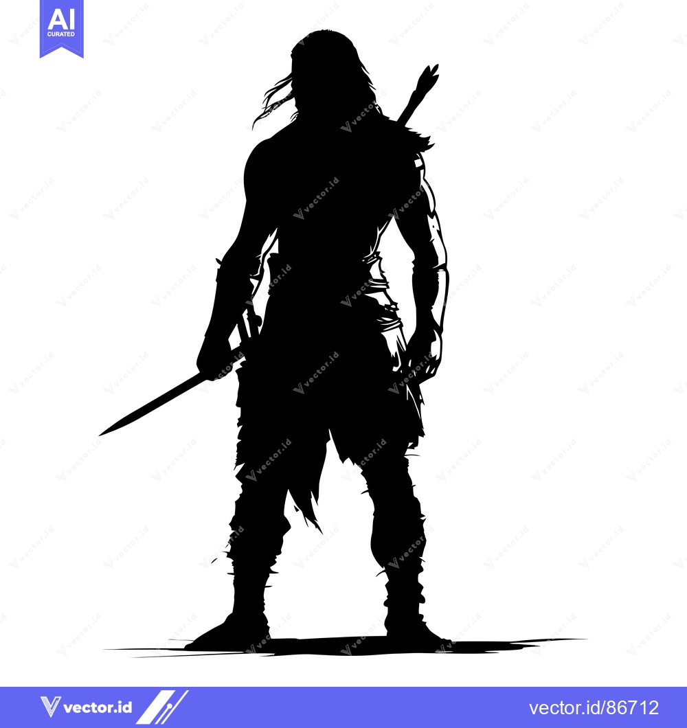 Premium Vector dari Silhouette of a Warrior Holding a Sword and Standing on a White Backgr