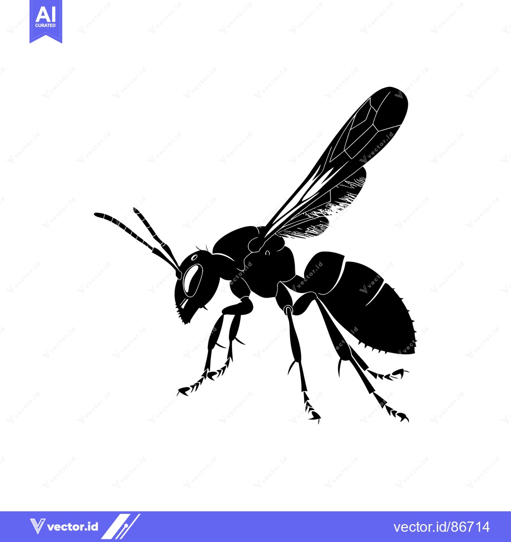 Premium Vector dari Black and White Silhouette of a Wasp with Wings Spread
