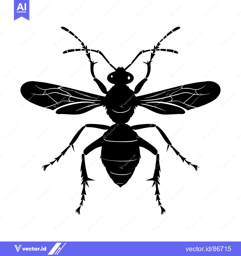 Premium Vector dari Black Silhouette of a Wasp with Wings Spread