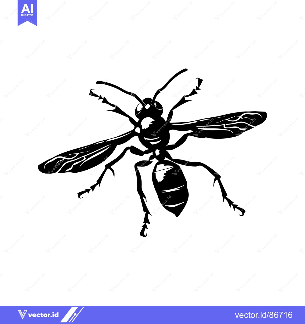 Premium Vector of Black and White Silhouette of a Wasp in Flight