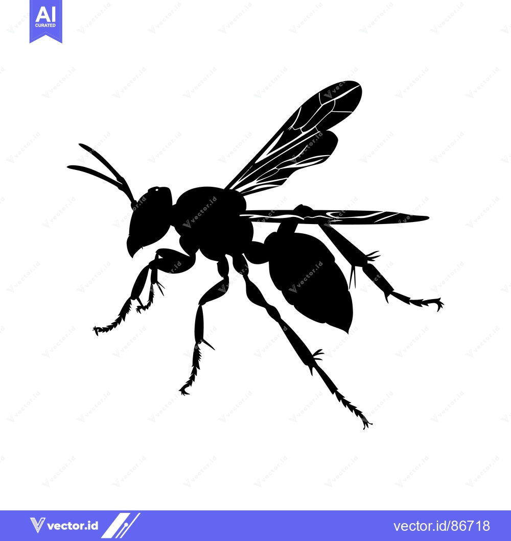 Premium Vector of Black Silhouette of a Flying Wasp with Detailed Wings and Legs