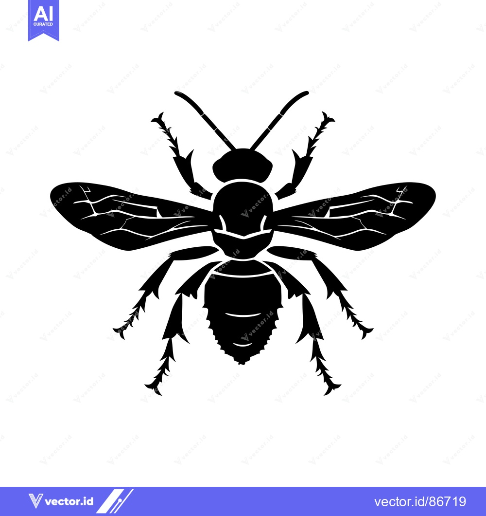 Premium Vector of Black and White Silhouette of a Bee with Detailed Wings and Spiky Legs