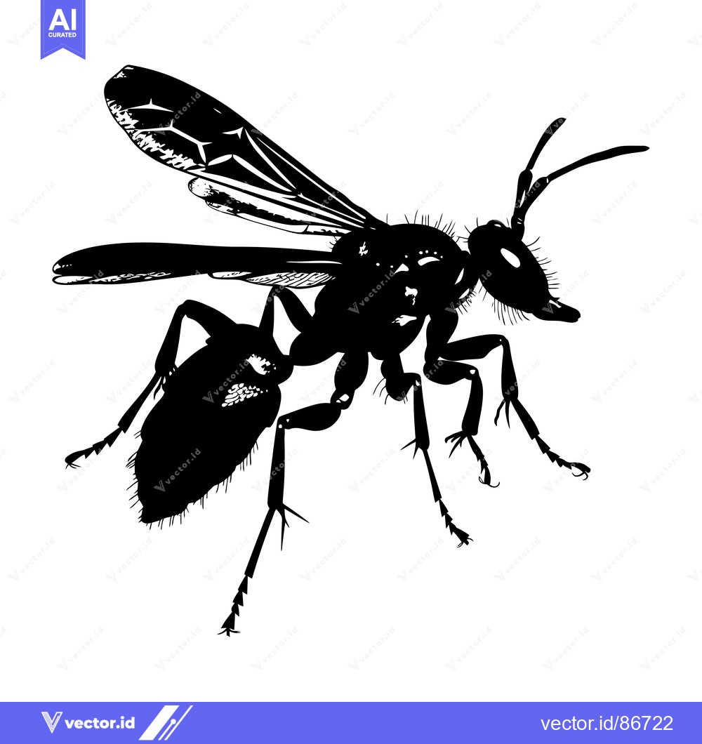 Premium Vector dari Black and White Silhouette of a Wasp in Flight