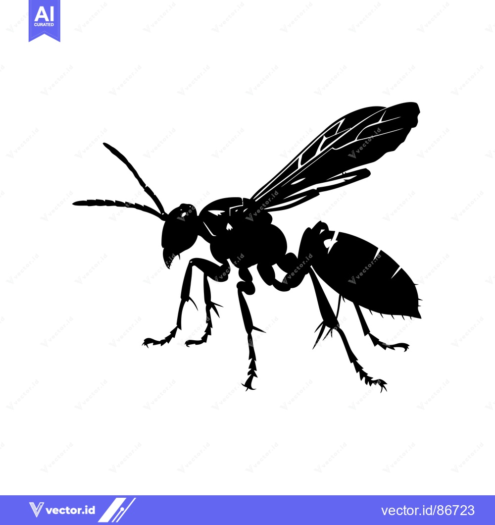 Premium Vector dari Black Silhouette of a Wasp with Wings Spread