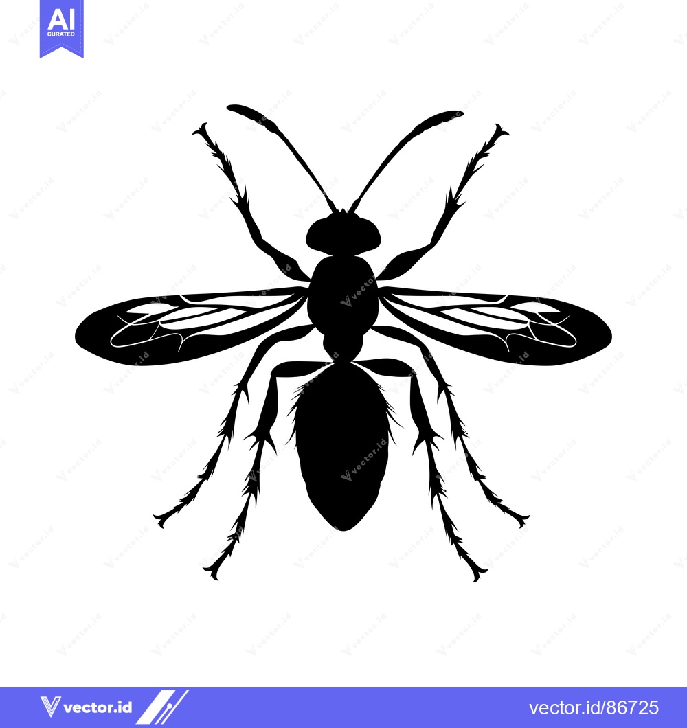 Premium Vector dari Black Silhouette of a Wasp with Spread Wings