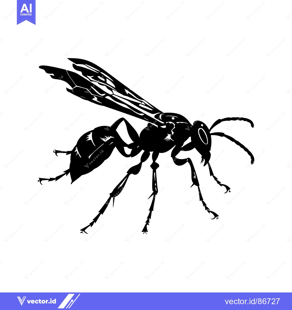 Premium Vector of Black and White Silhouette of a Wasp