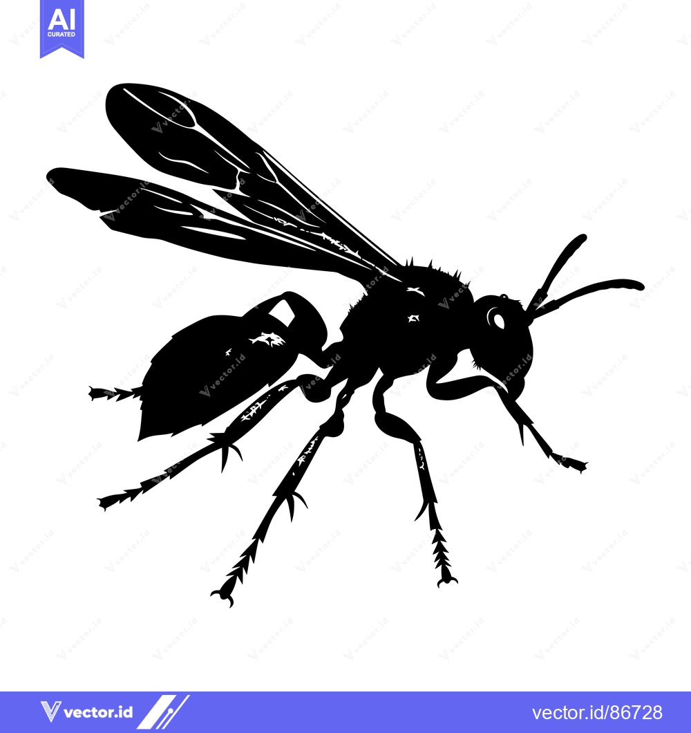 Premium Vector dari Black and White Silhouette of a Wasp with Wings Spread