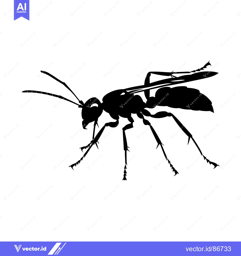 Premium Vector dari Black and White Silhouette of a Wasp with Wings Spread