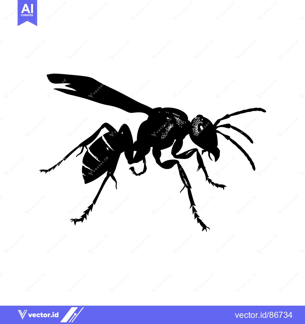 Premium Vector of Black and white silhouette of a wasp with wings spread