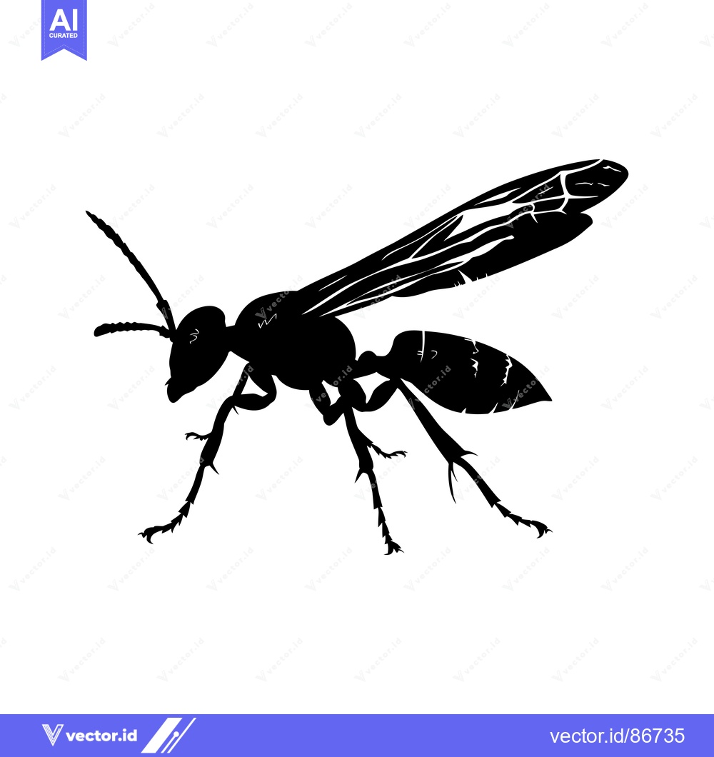 Premium Vector dari Black Silhouette of a Wasp with Spread Wings