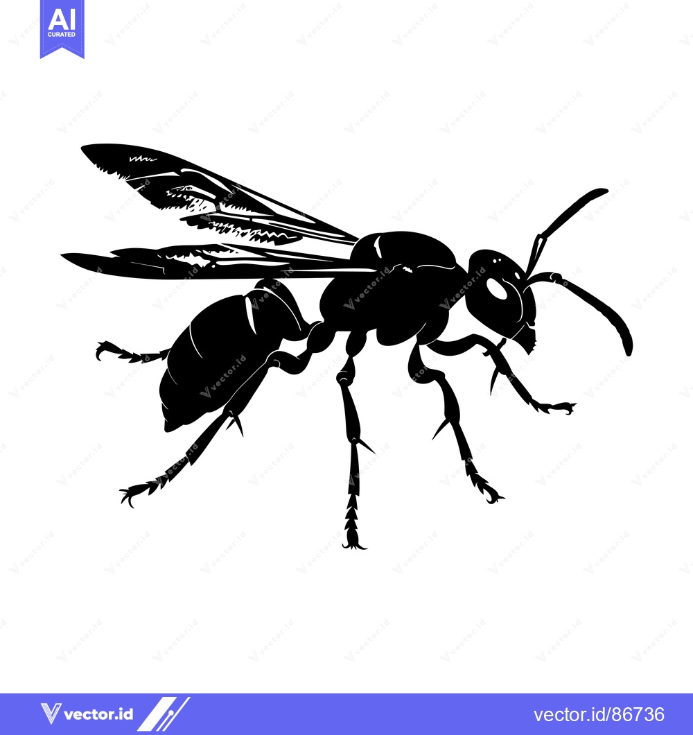 Premium Vector of Black and White Silhouette of a Wasp