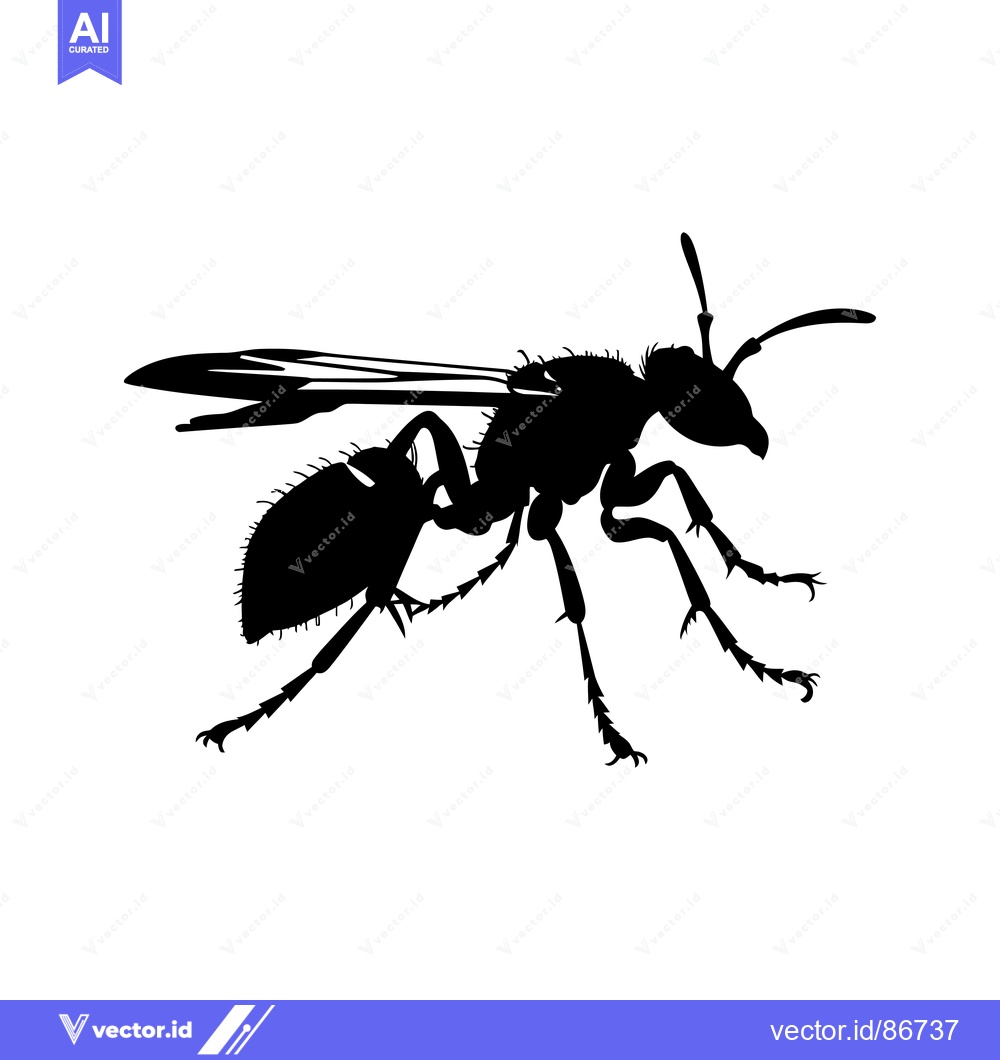 Premium Vector dari Black Silhouette of a Wasp with Spread Wings