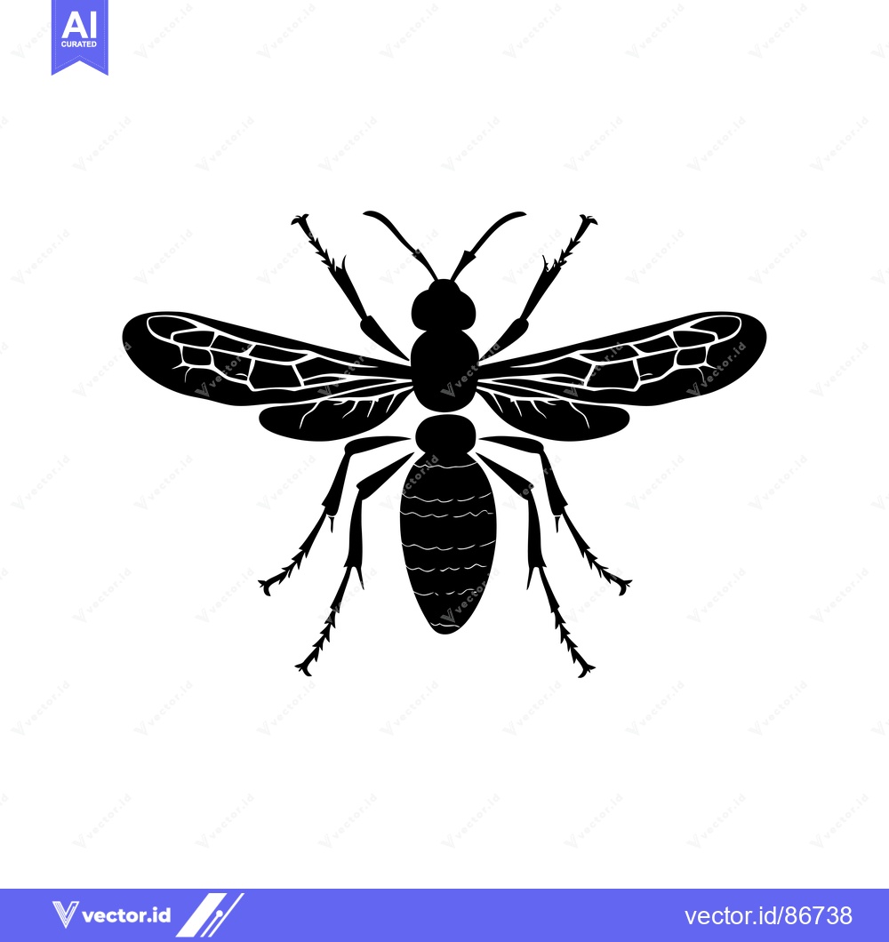 Premium Vector dari Black Silhouette of a Wasp with Spread Wings