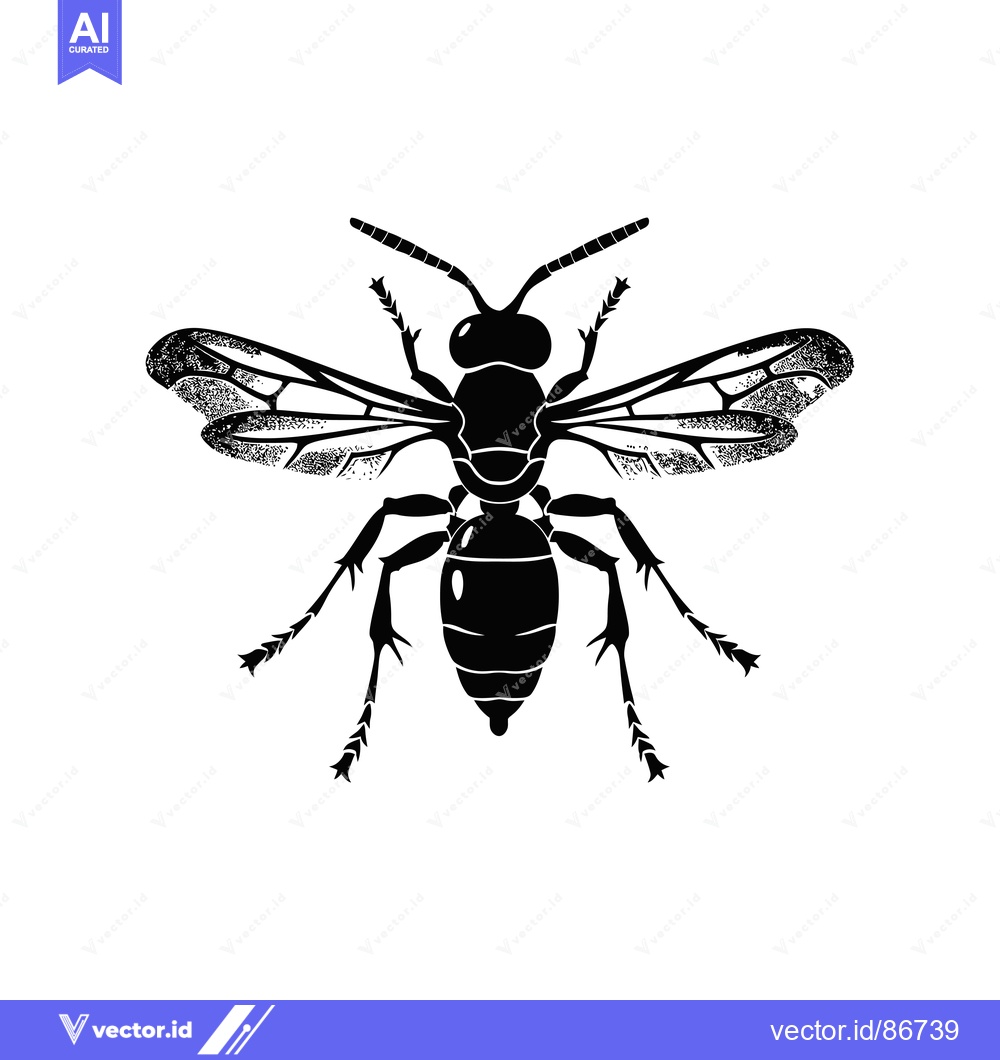 Premium Vector dari Black and White Silhouette of a Wasp with Spread Wings