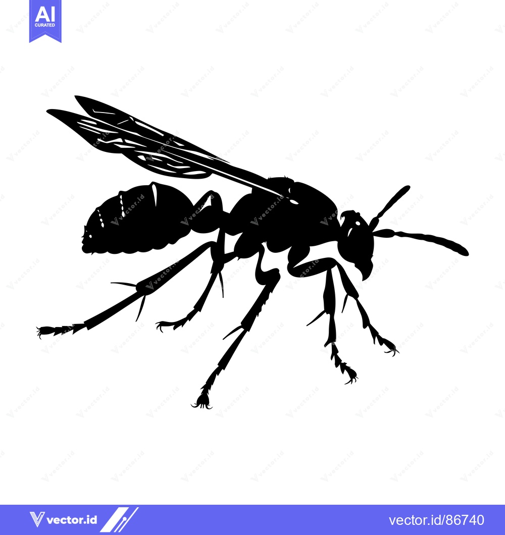 Premium Vector dari Black silhouette of a wasp with wings spread