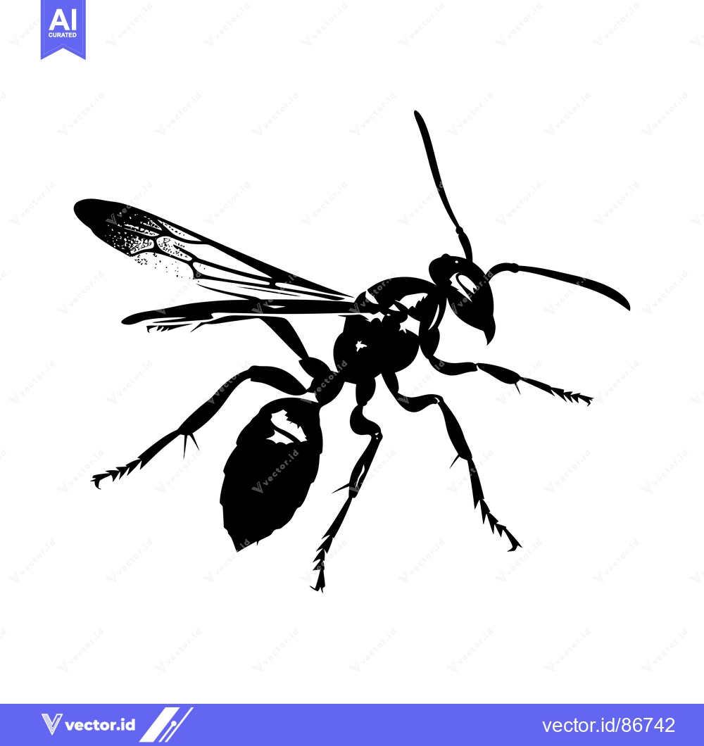 Premium Vector dari Black and White Silhouette of a Flying Wasp
