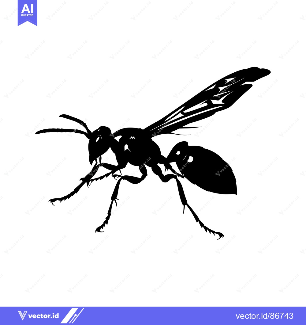 Premium Vector of Black and White Silhouette of a Wasp