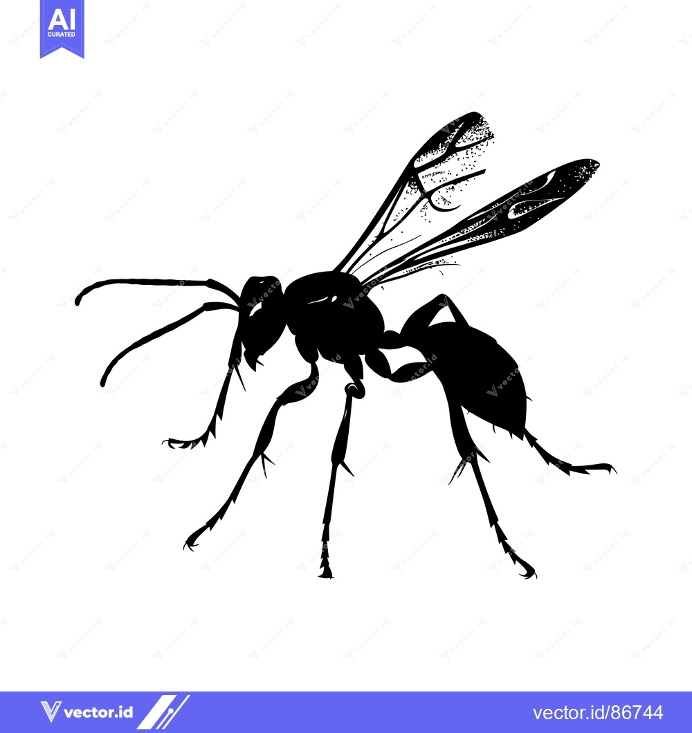Premium Vector dari Black and White Silhouette of a Wasp with Wings Spread