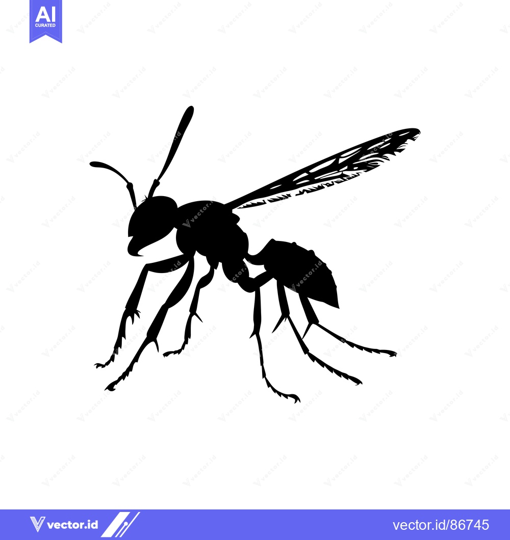 Premium Vector dari Black silhouette of a wasp with spread wings