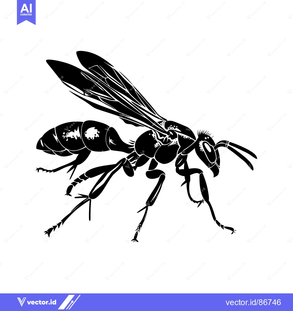 Premium Vector of Black and White Silhouette of a Wasp