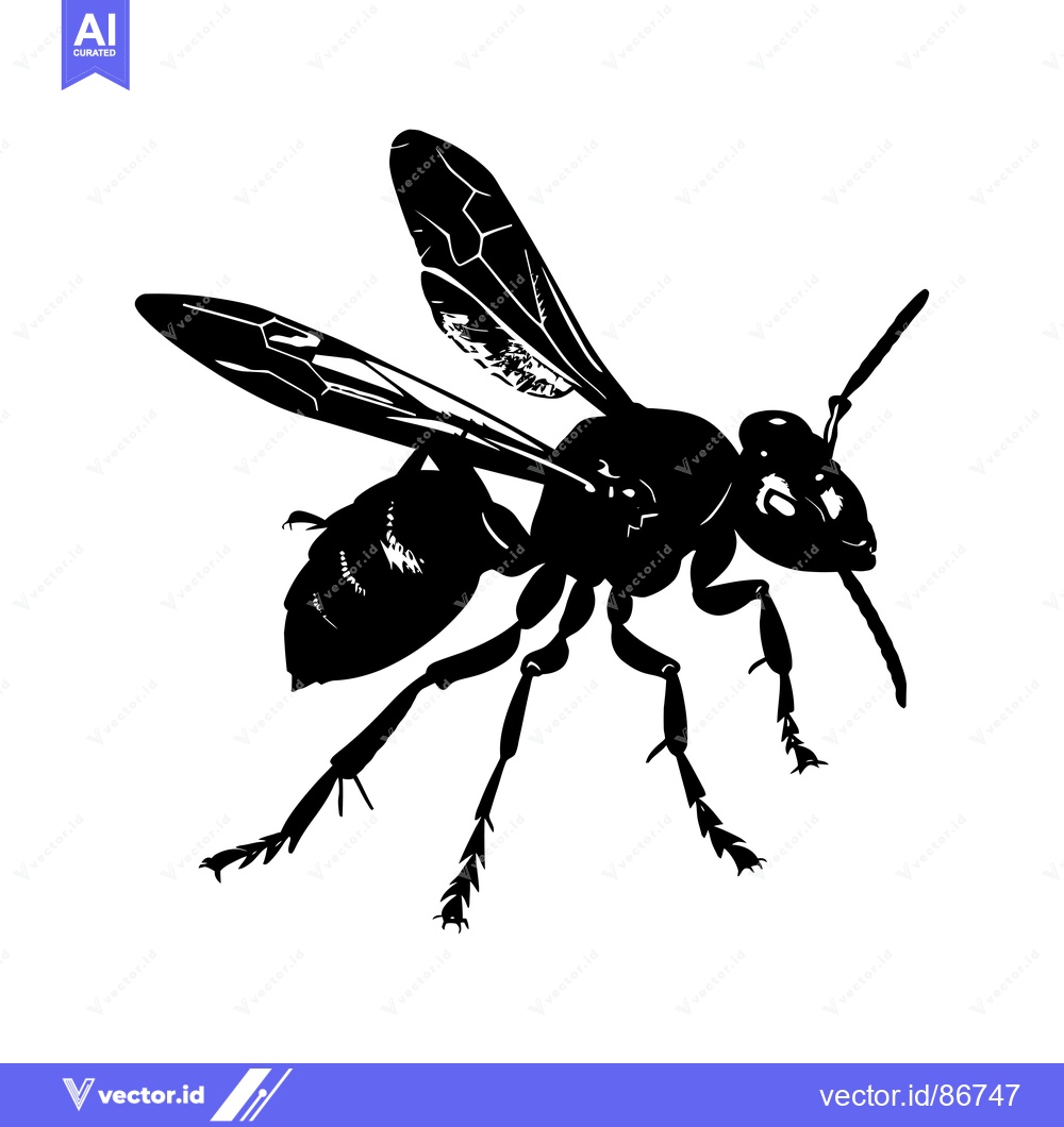 Premium Vector dari Black and White Silhouette of a Wasp with Wings Spread