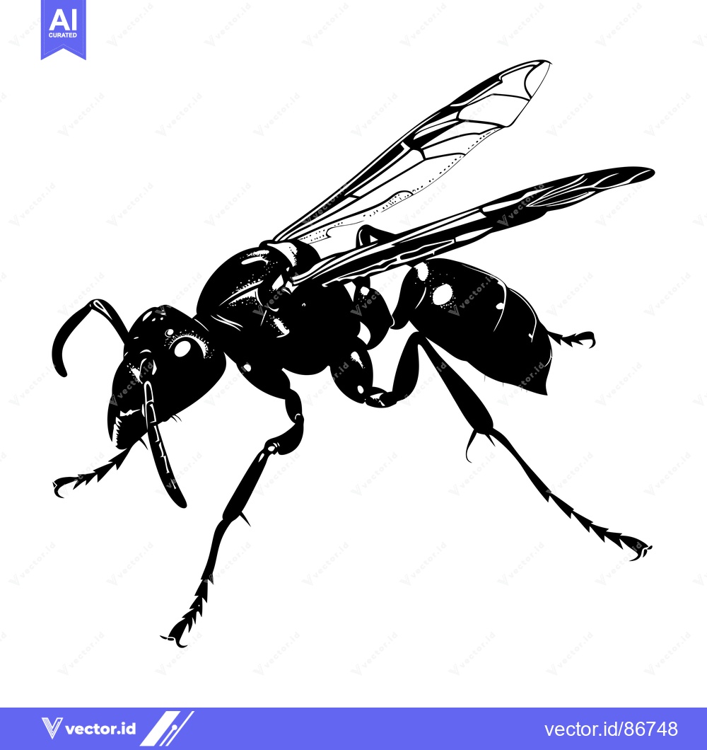 Premium Vector of Black and White Silhouette of a Wasp in Flight
