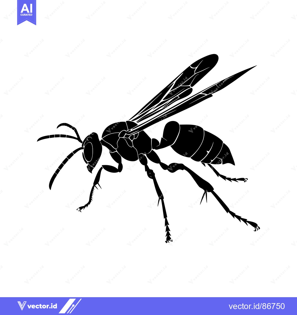 Premium Vector of Black Silhouette of a Flying Wasp