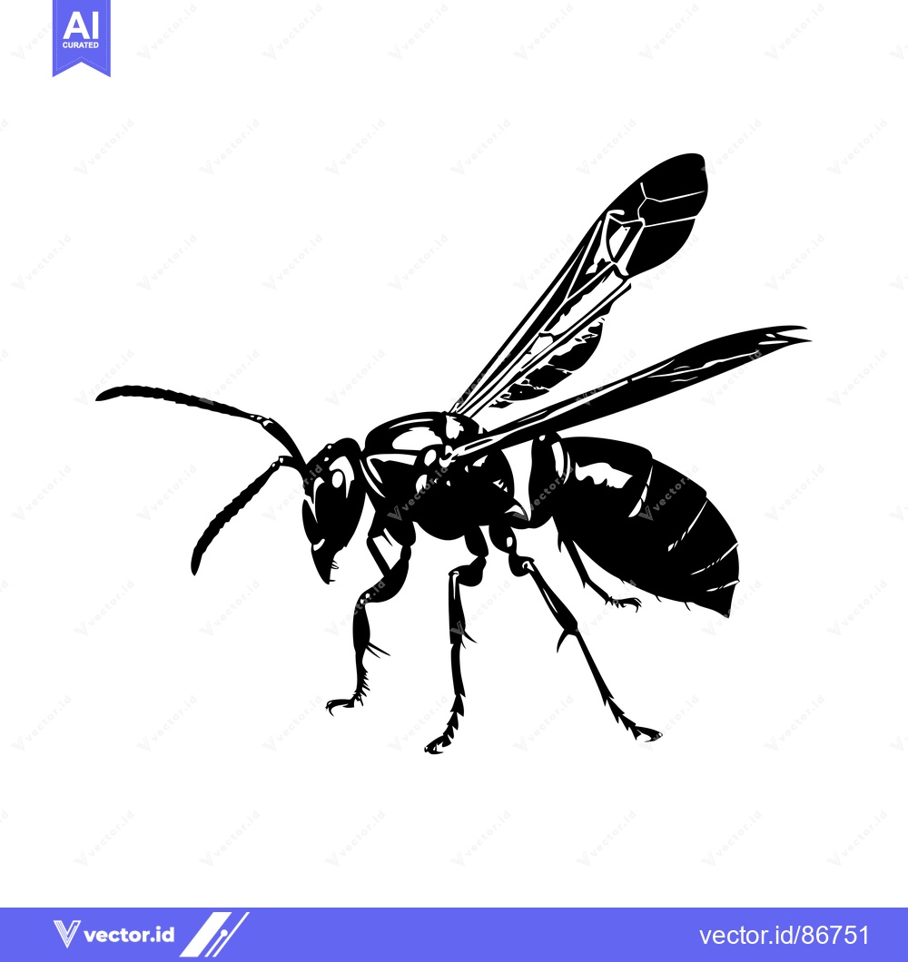 Premium Vector dari Black and White Silhouette of a Wasp with Wings Spread