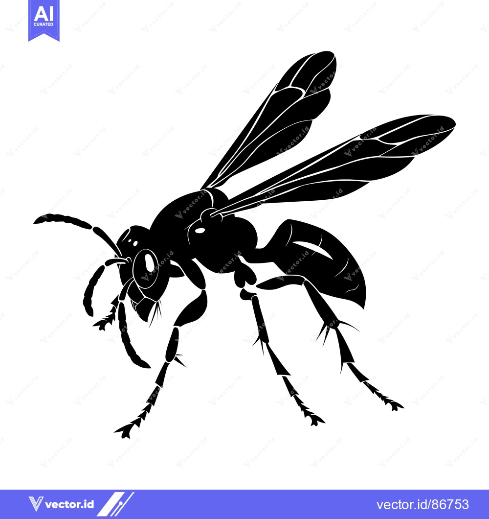 Premium Vector dari Black and white silhouette of a wasp with its wings spread