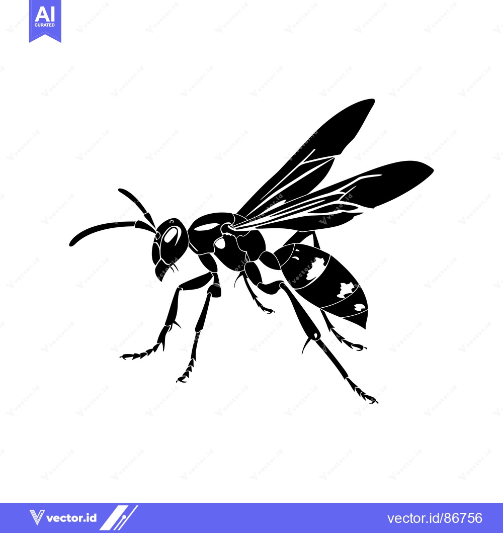 Premium Vector dari Black and White Silhouette of a Wasp in Flight