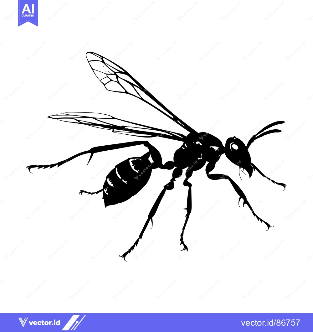 Premium Vector of Black and White Silhouette of a Wasp in Flight