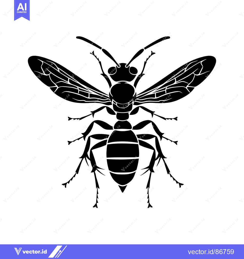 Premium Vector of Black and White Silhouette of a Wasp with Spread Wings