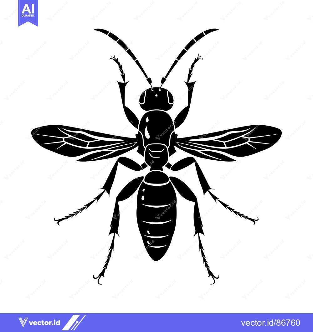 Premium Vector dari Black and White Silhouette of a Wasp with Spread Wings