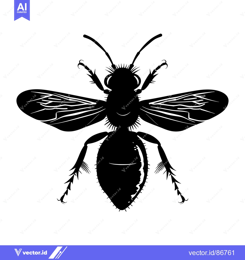 Premium Vector dari Black and White Silhouette of a Bee with Wings Spread