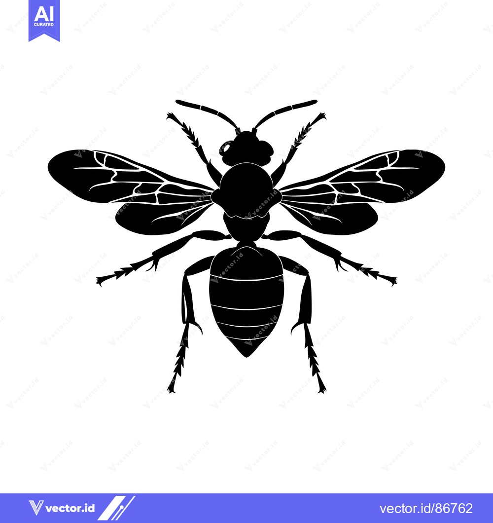 Premium Vector dari Black Silhouette of a Bee with Outstretched Wings