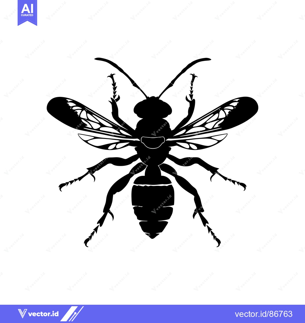 Premium Vector of Black and White Silhouette of a Bee with Wings Spread