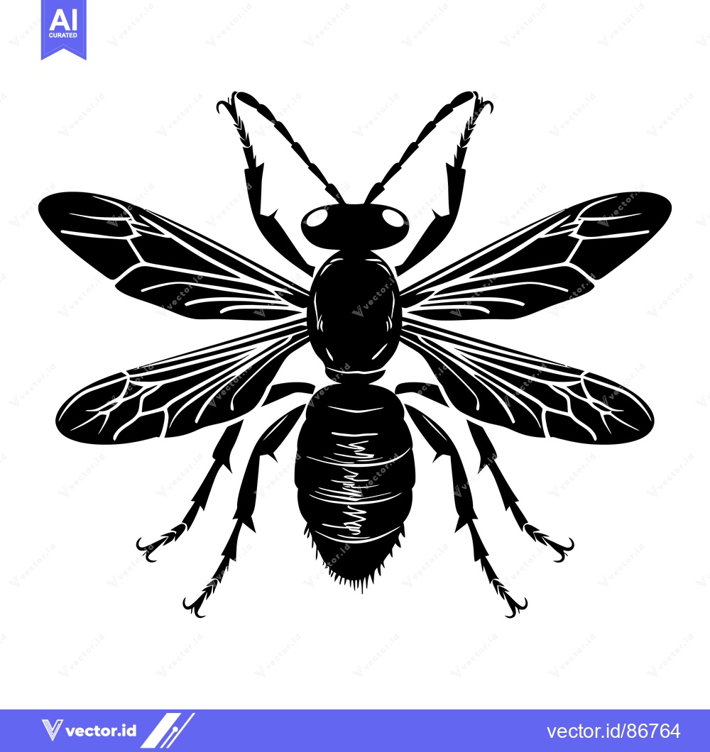 Premium Vector of Black and White Silhouette of a Wasp with Spread Wings