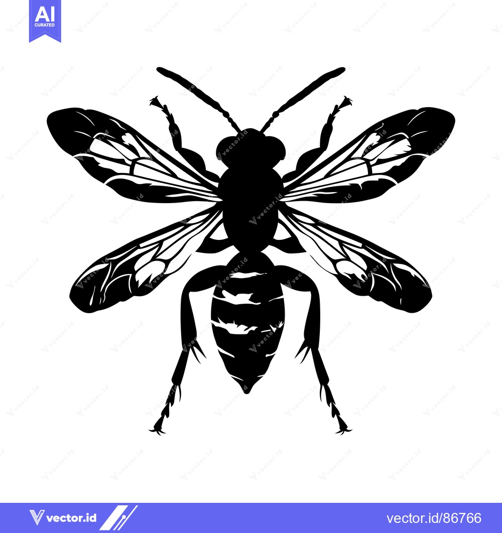 Premium Vector dari Black and White Silhouette of a Wasp with Spread Wings