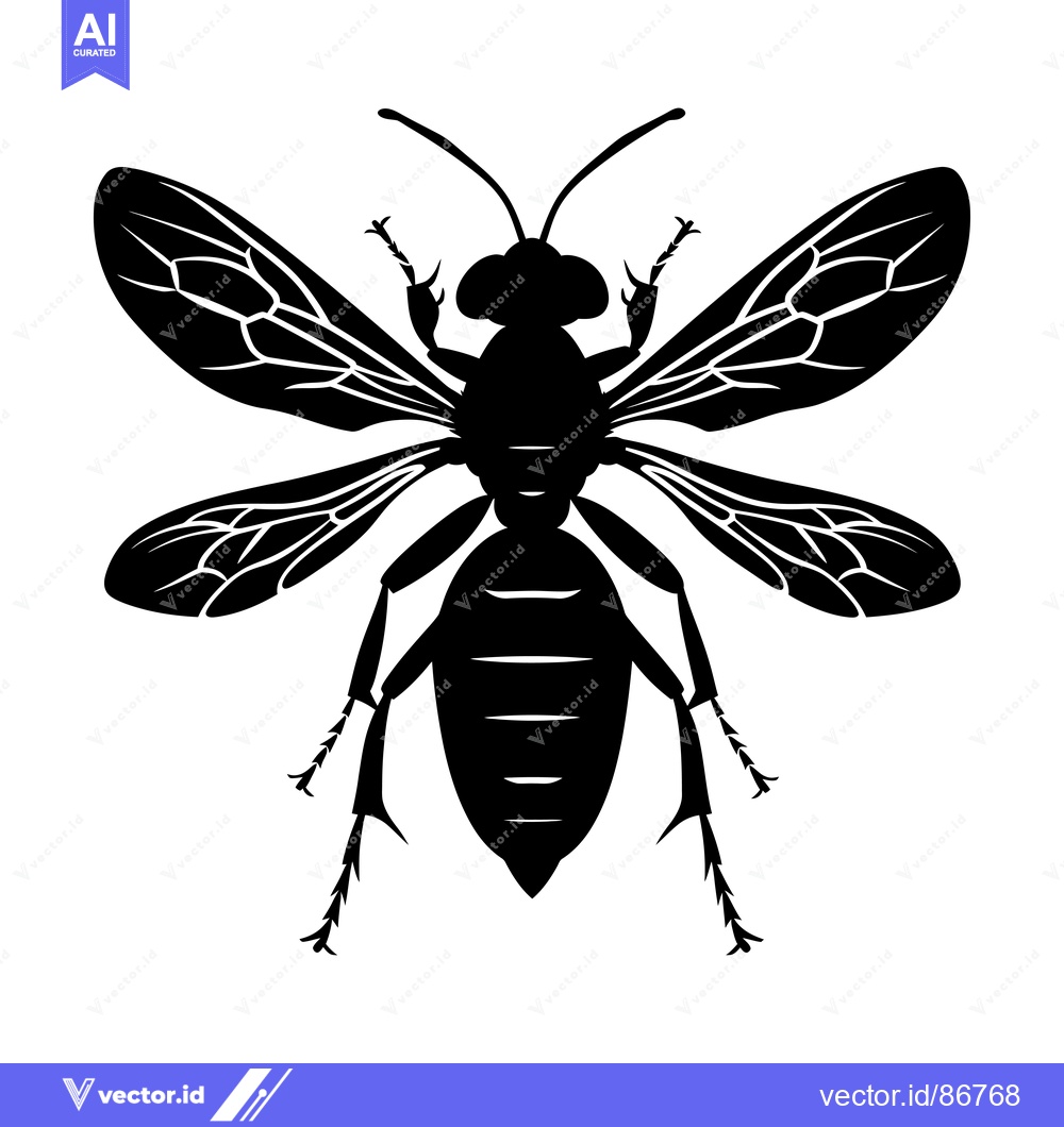 Premium Vector dari Black Silhouette of a Wasp with Spread Wings