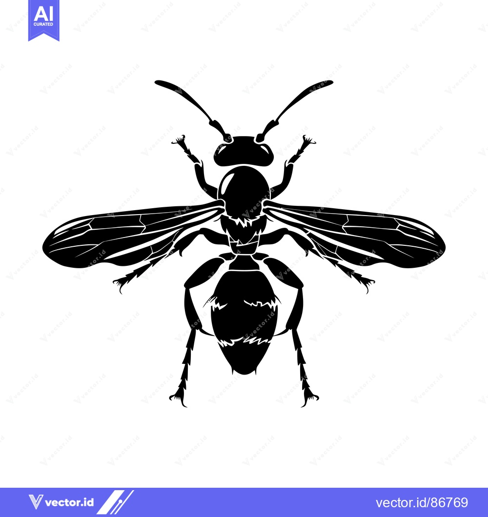 Premium Vector of Black Silhouette of a Wasp with Spread Wings