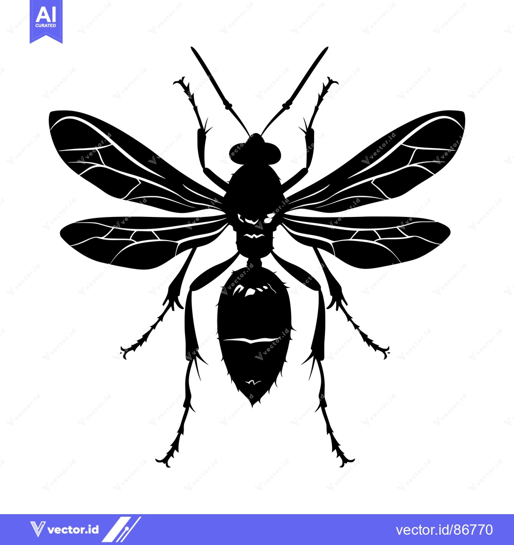 Premium Vector of Black and White Silhouette of a Wasp with Spread Wings